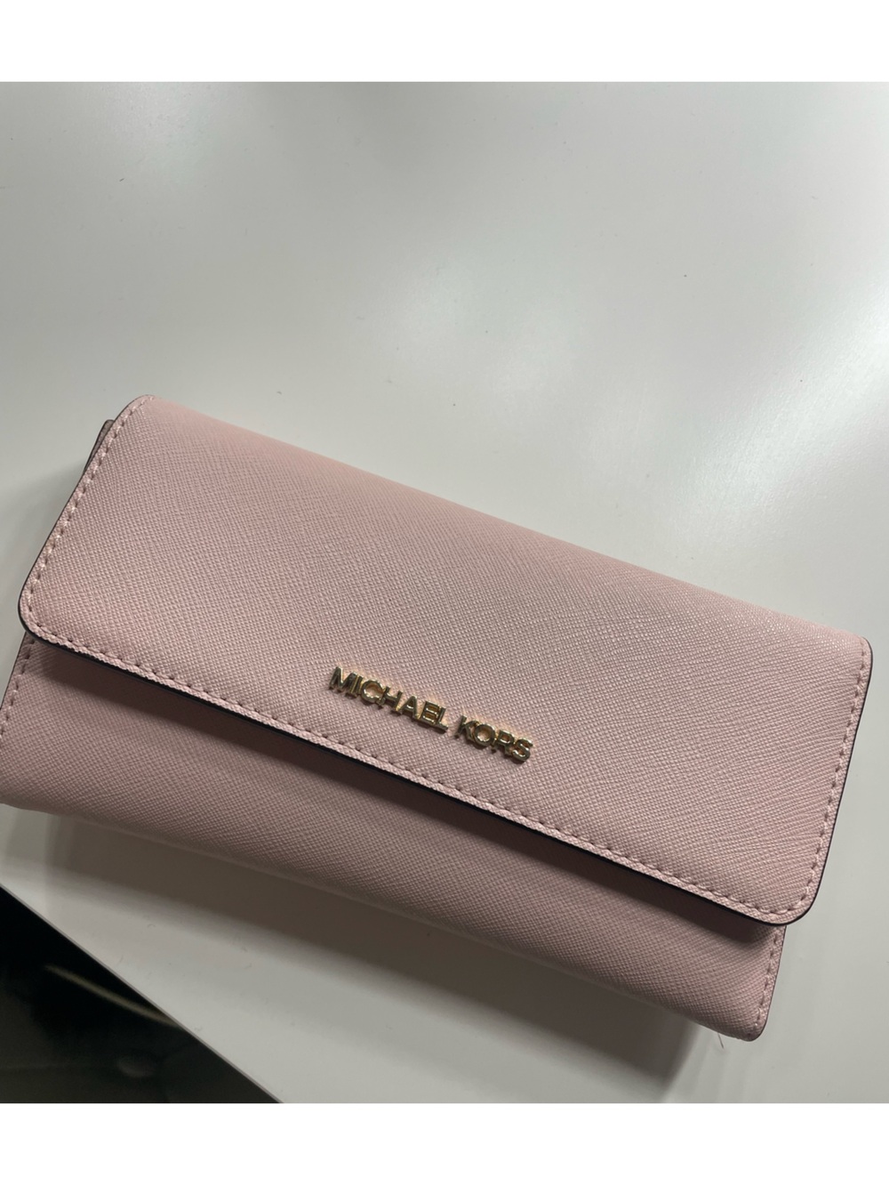 Michael Kors Pink Saffiano Continental Wallet with Gold Logo
